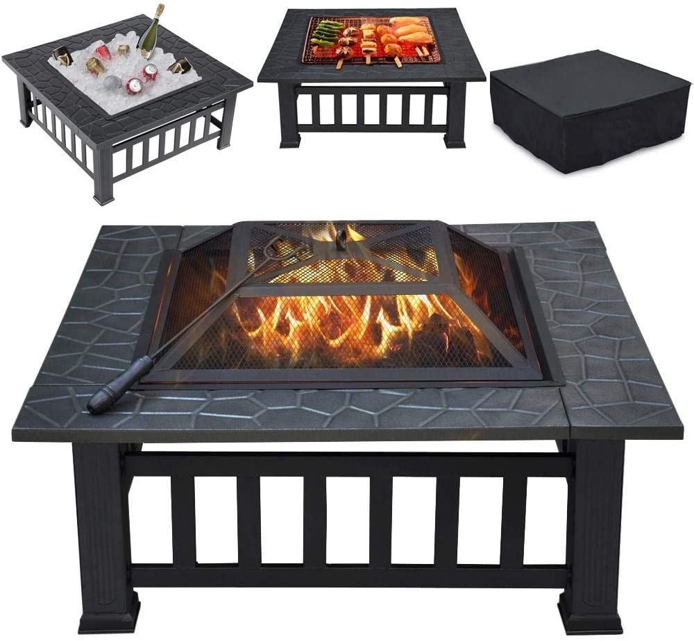 Multifunctional Fire Pit Table 32in with Cover
